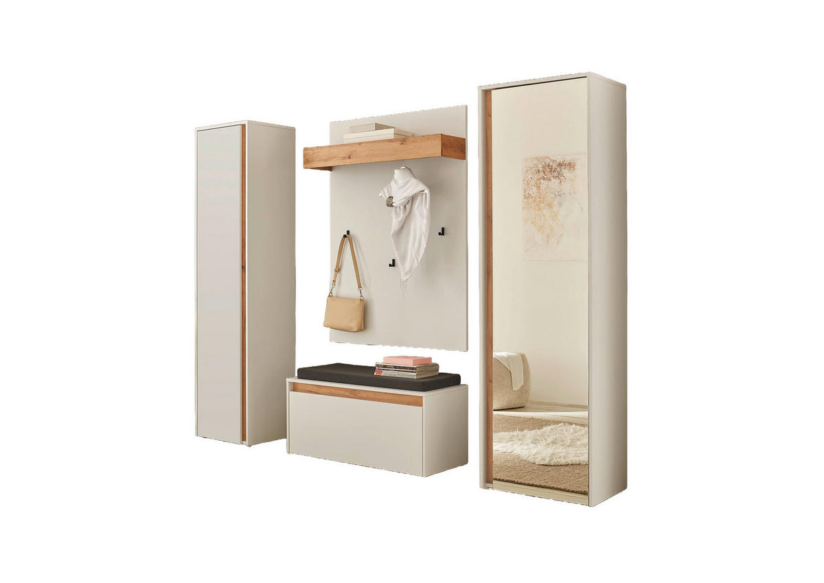 GARDEROBE 5-teilig  in 230/200/40 cm  - Eiche Wotan/Weiß, Design, Glas/Holzwerkstoff (230/200/40cm) - Modante