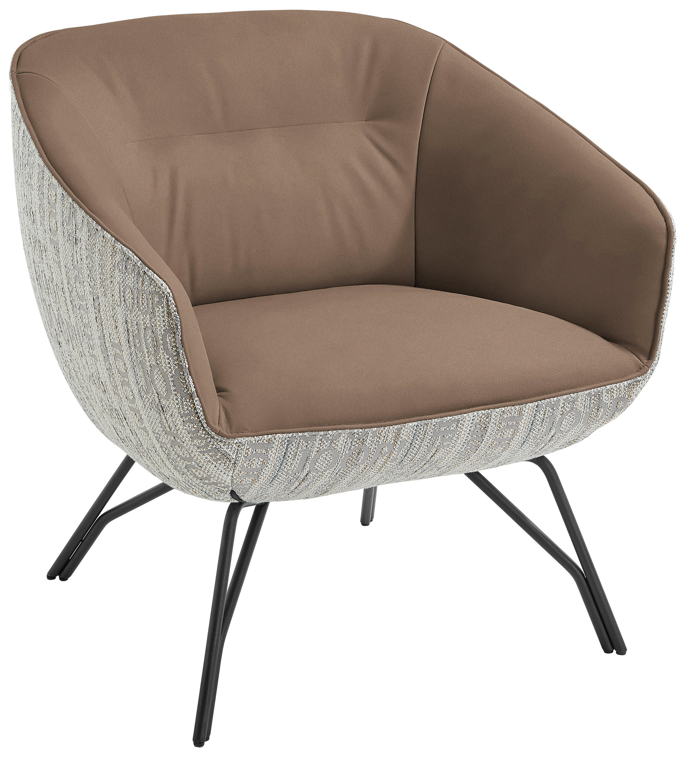 COCKTAILSESSEL in Struktur Echtleder Grau, Hellbraun  - Hellbraun/Anthrazit, Design, Leder/Textil (76/80/73cm) - Joop!