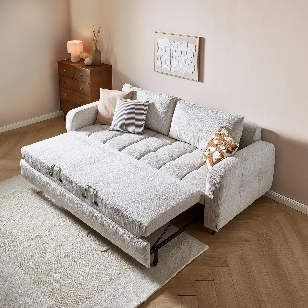 SCHLAFSOFA in Flachgewebe Perlmutt  - Perlmutt/Schwarz, MODERN, Holz/Textil (236/88/101cm) - Stylife