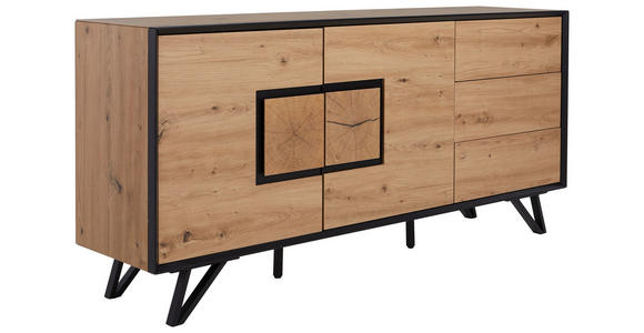 SIDEBOARD Schwarz, Eichefarben Einlegeböden  - Eichefarben/Schwarz, Holzwerkstoff/Metall (160/75/40cm) - Xora