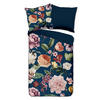 WENDEBETTWÄSCHE Fiori Satin 155/220 cm  - Blau/Dunkelblau, Natur, Textil (155/220cm)