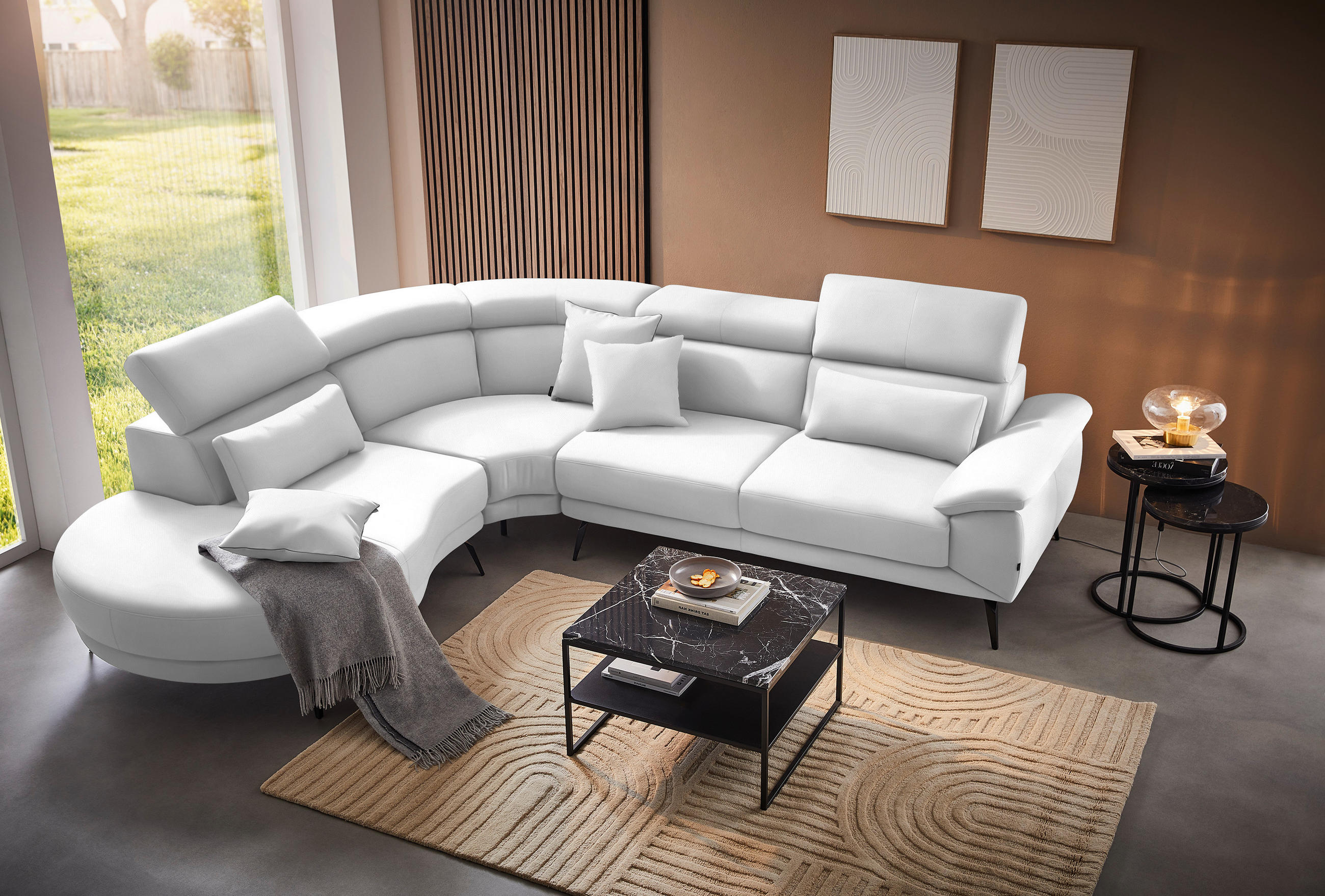 ECKSOFA Weiß Velours  - Schwarz/Weiß, Design, Textil/Metall (264/299cm) - Novel