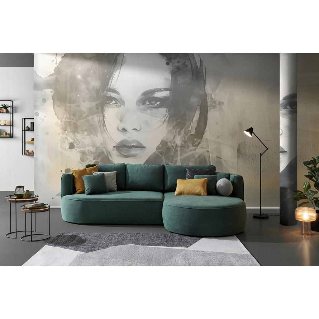 Thumbnail - Welnova Ecksofa, Grün, Textil, 3-Sitzer, Füllung: Schaumstoffflocken,Schaumstoffflocken, L-Form, Ottomane rechts, 284x18...