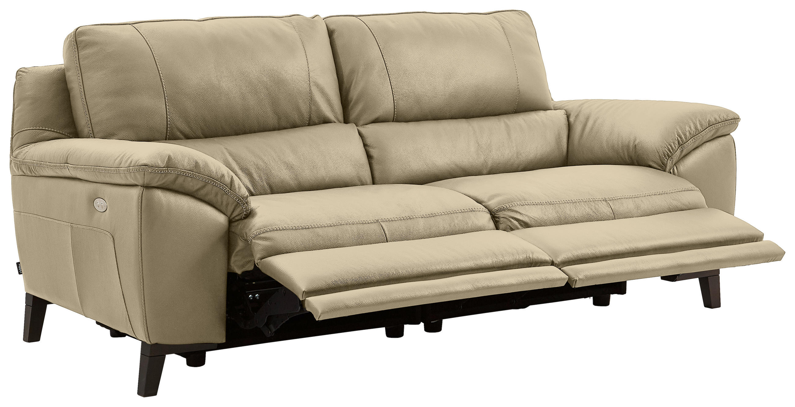2,5-SITZER mit Relaxfunktion in Kombination Echtleder/Lederlook Greige  - Wengefarben/Greige, Design, Leder/Holz (216/97/95-151cm) - Livetastic