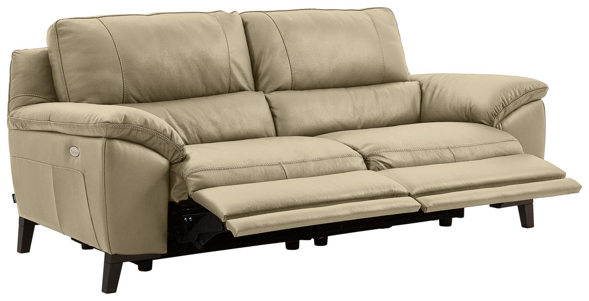 2,5-SITZER mit Relaxfunktion in Kombination Echtleder/Lederlook Greige  - Wengefarben/Greige, Design, Leder/Holz (216/97/95-151cm) - Livetastic