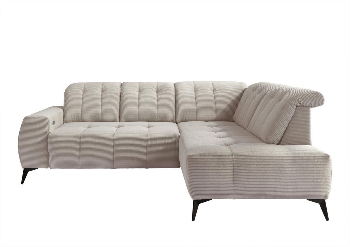 ECKSOFA Beige Cord  - Beige/Schwarz, MODERN, Textil/Metall (261/200cm) - Livetastic