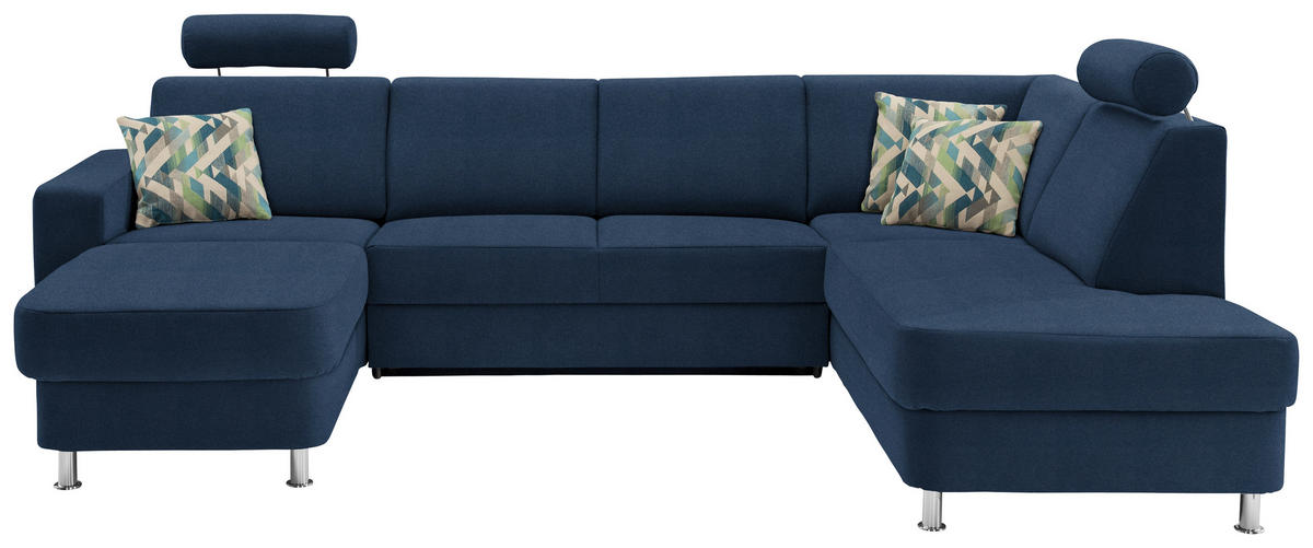 SEDEŽNA GARNITURA, šenilja modra  - barve kroma/modra, Design, umetna masa/tekstil (165/301/198cm) - Xora