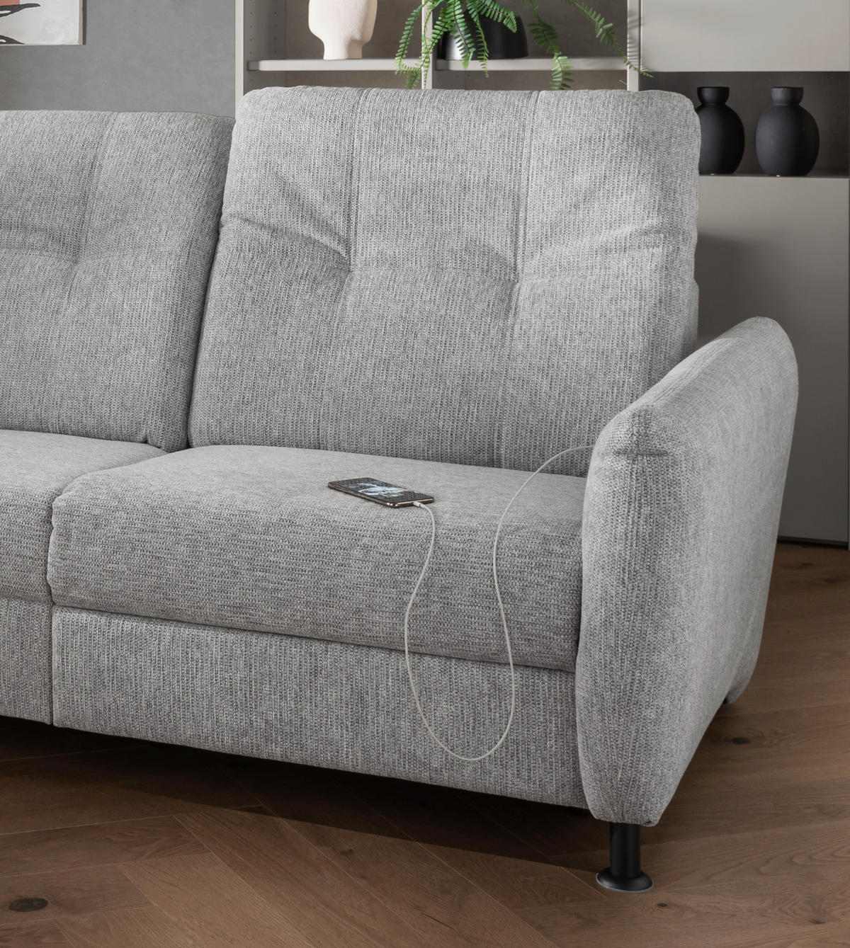 ECKSOFA in Chenille Silberfarben  - Silberfarben/Schwarz, Modern, Textil/Metall (198/270cm) - Livetastic