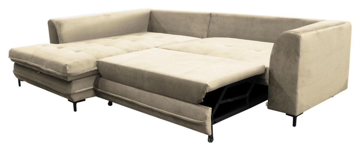 ECKSCHLAFSOFA Velours Beige  - Beige/Schwarz, Design, Textil/Metall (187/277cm) - Livetastic