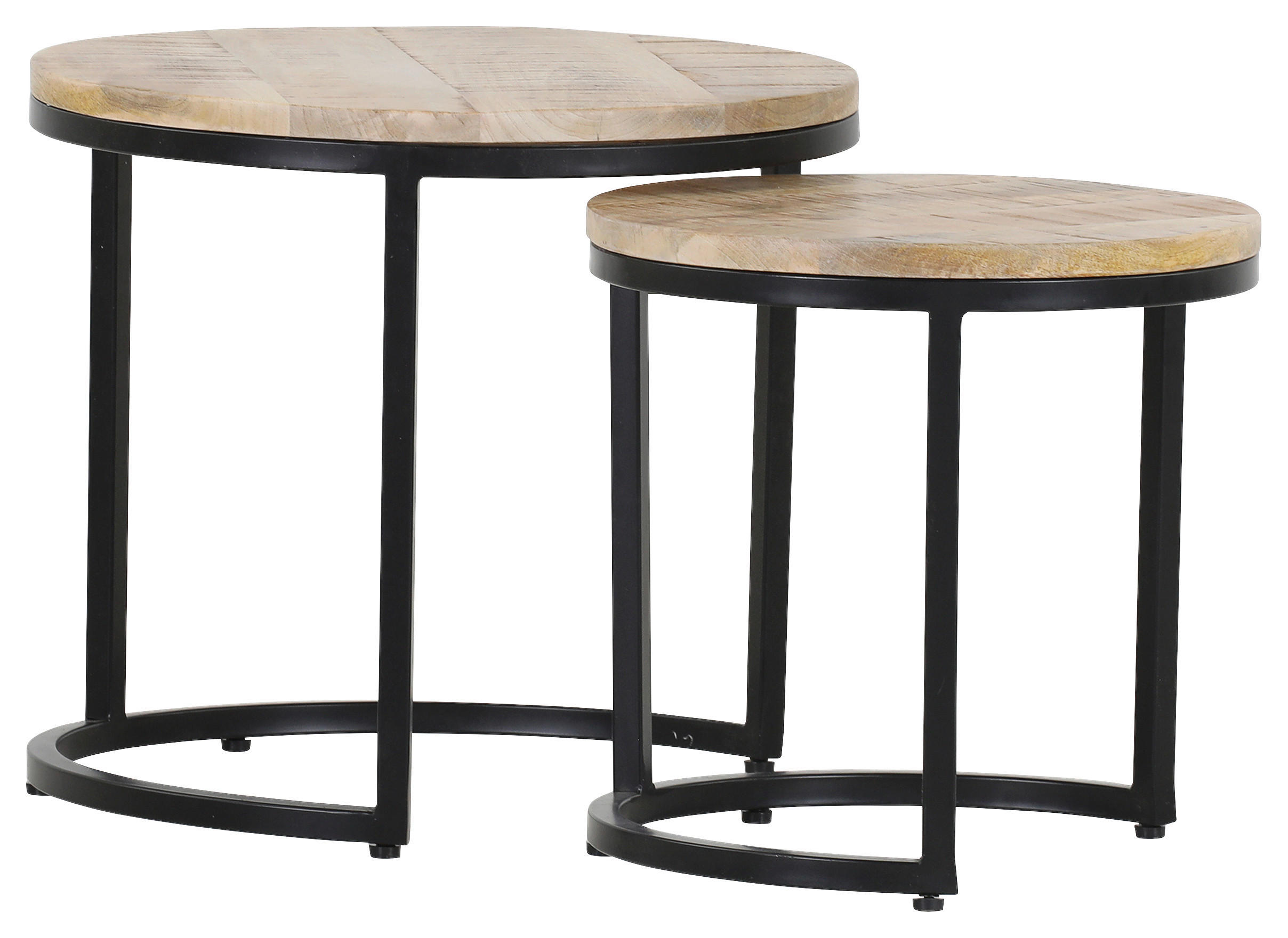 BEISTELLTISCHSET Mangoholz massiv rund Naturfarben  - Schwarz/Naturfarben, LIFESTYLE, Holz/Metall (41/52/41/52/39/45cm) - Landscape