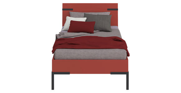 BETT  in Koralle  - Koralle/Schwarz, Design, Holzwerkstoff/Metall (90/200cm) - Xora