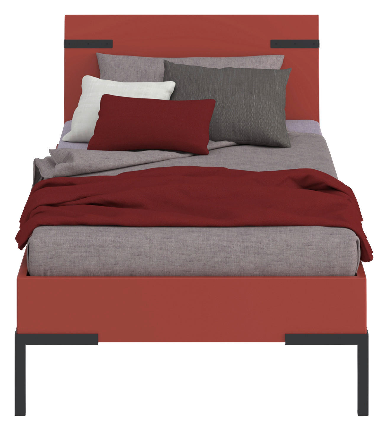 BETT  in Koralle  - Koralle/Schwarz, Design, Metall (90/200cm) - Xora