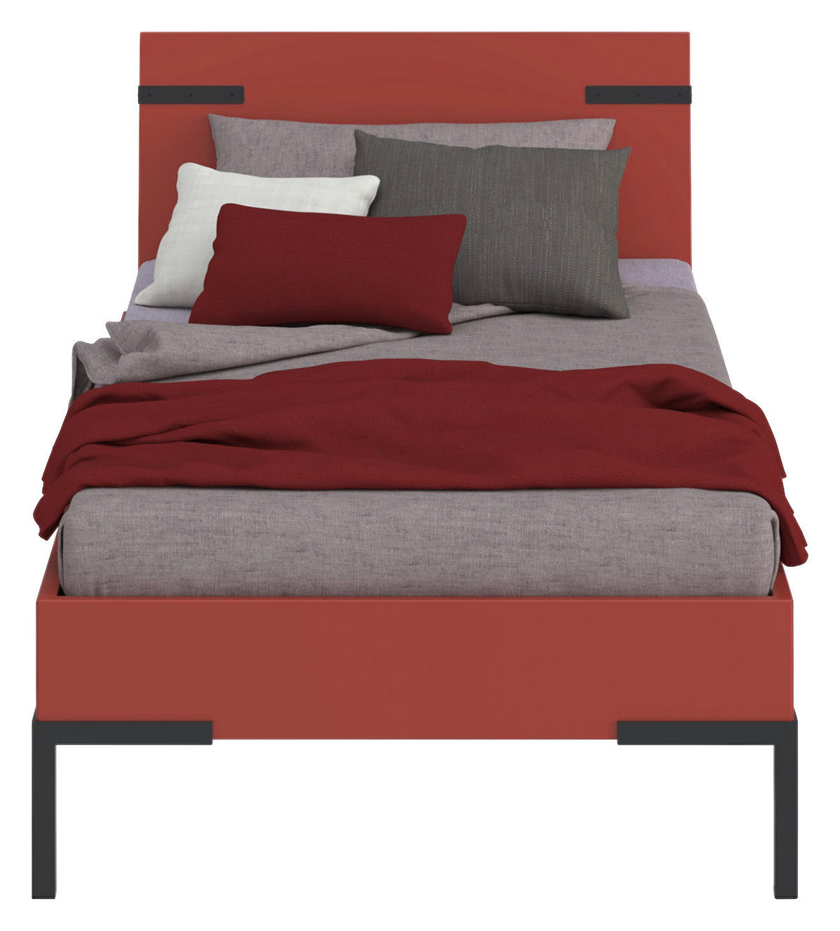BETT  in Koralle  - Koralle/Schwarz, Design, Metall (90/200cm) - Xora