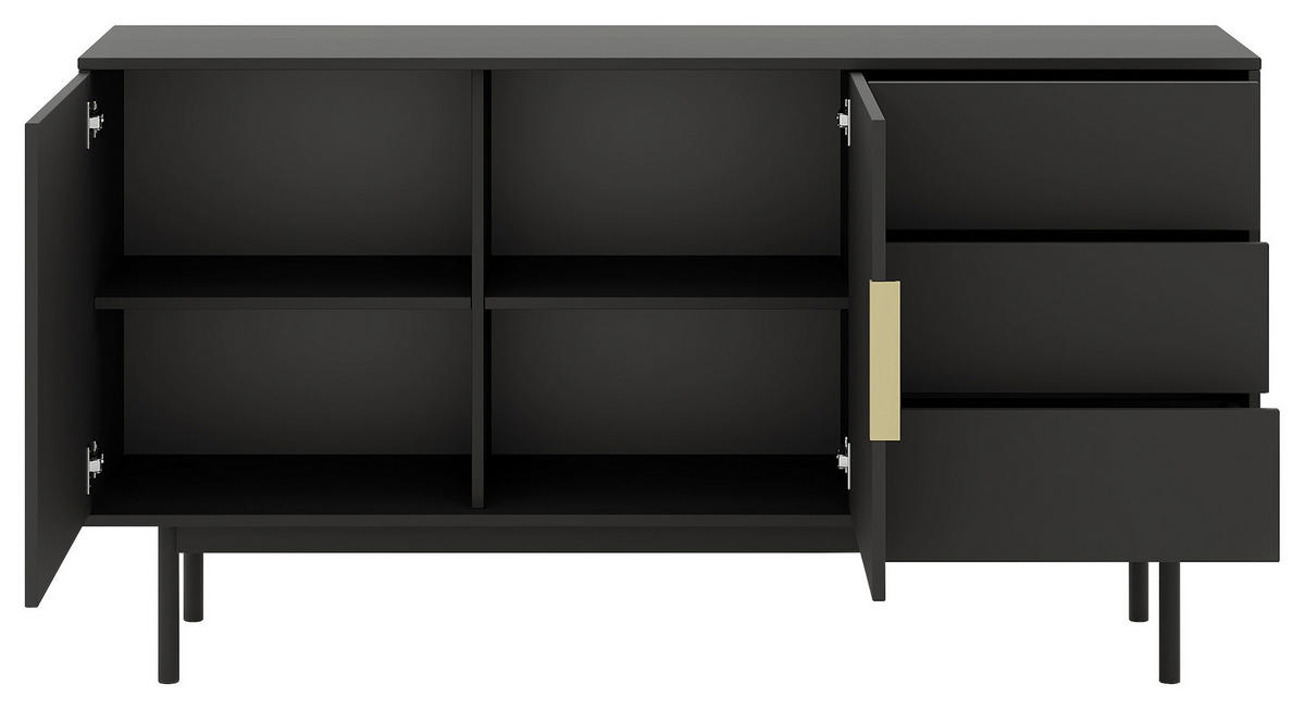 SIDEBOARD Viva  in 154/82/39 cm  - Goldfarben/Schwarz, Design, Holzwerkstoff/Metall (154/82/39cm) - Xora