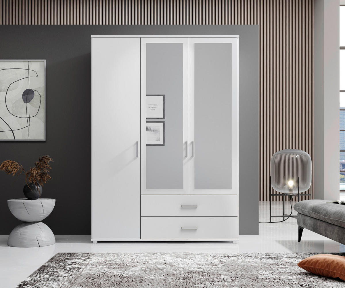 KLEIDERSCHRANK  in Weiß  - Alufarben/Weiß, KONVENTIONELL, Glas/Holzwerkstoff (125/190/51cm) - Carryhome
