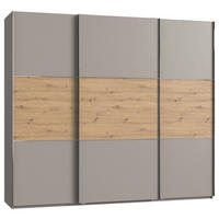 SCHWEBETÜRENSCHRANK 250/216/65 cm 3-türig Grau, Edelstahlfarben, Eiche Artisan  - Edelstahlfarben/Eiche Artisan, KONVENTIONELL, Holzwerkstoff/Metall (250/216/65cm) - Stylife