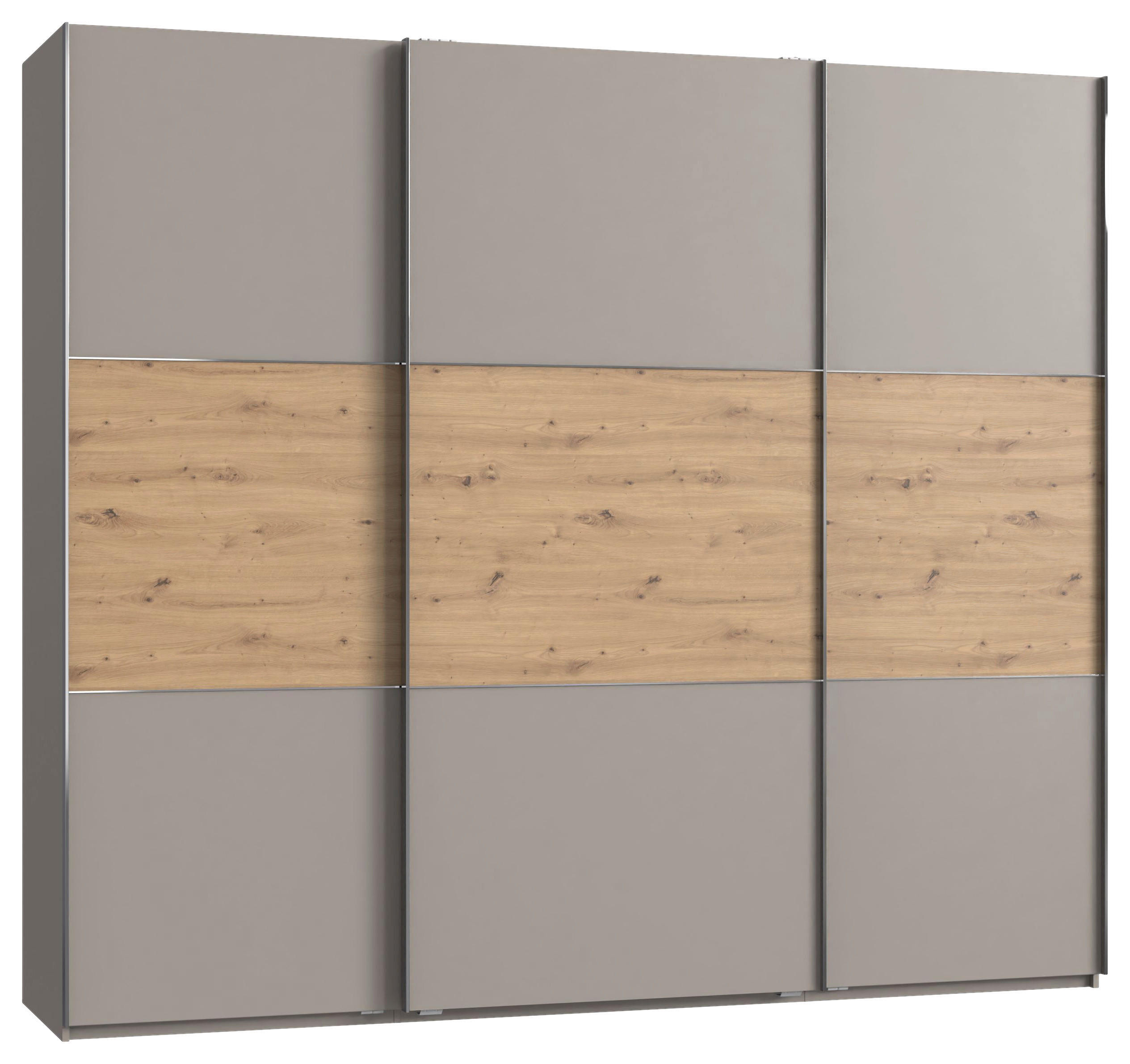 Stylife Schwebetürenschrank Grau, Edelstahl, Eiche Artisan 250x216x65 cm
