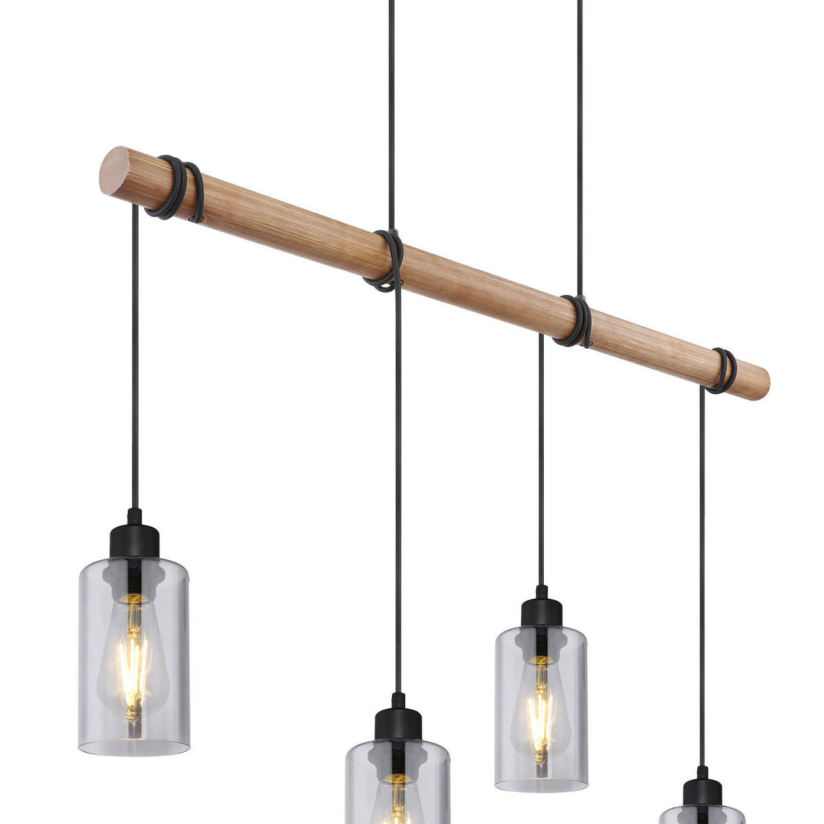 HÄNGELEUCHTE 98/15/130 cm    - Schwarz/Braun, Natur, Glas/Holz (98/15/130cm) - Globo
