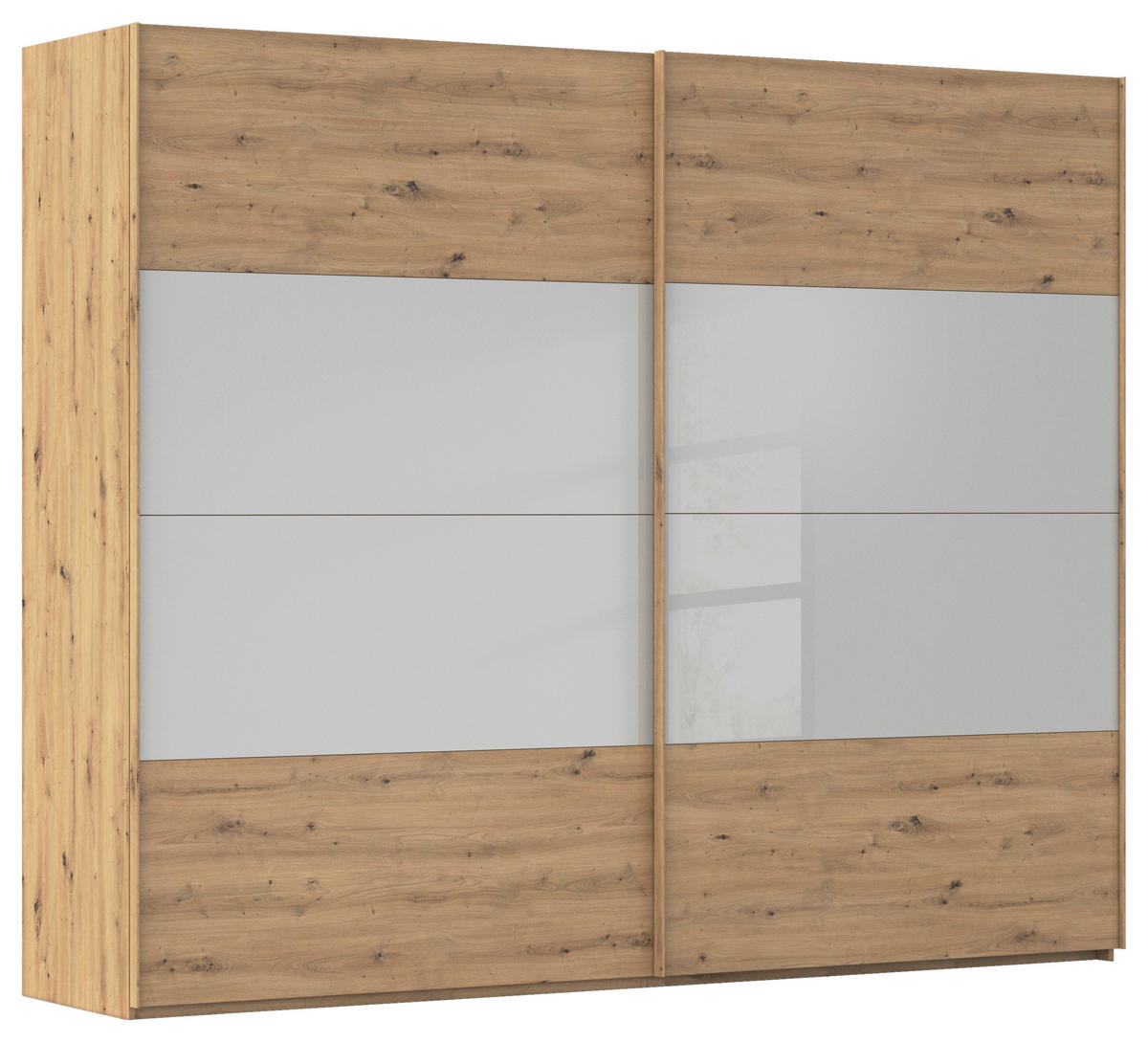 SCHWEBETÜRENSCHRANK 271/223/68 cm 2-türig Eiche Artisan, Seidengrau  - Eichefarben/Seidengrau, Design, Glas/Holzwerkstoff (271/223/68cm) - Xora