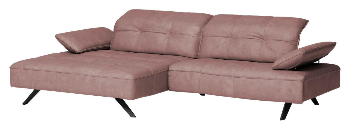 ECKSOFA Altrosa Echtleder  - Anthrazit/Altrosa, Design, Leder/Metall (165/280cm) - Joop!