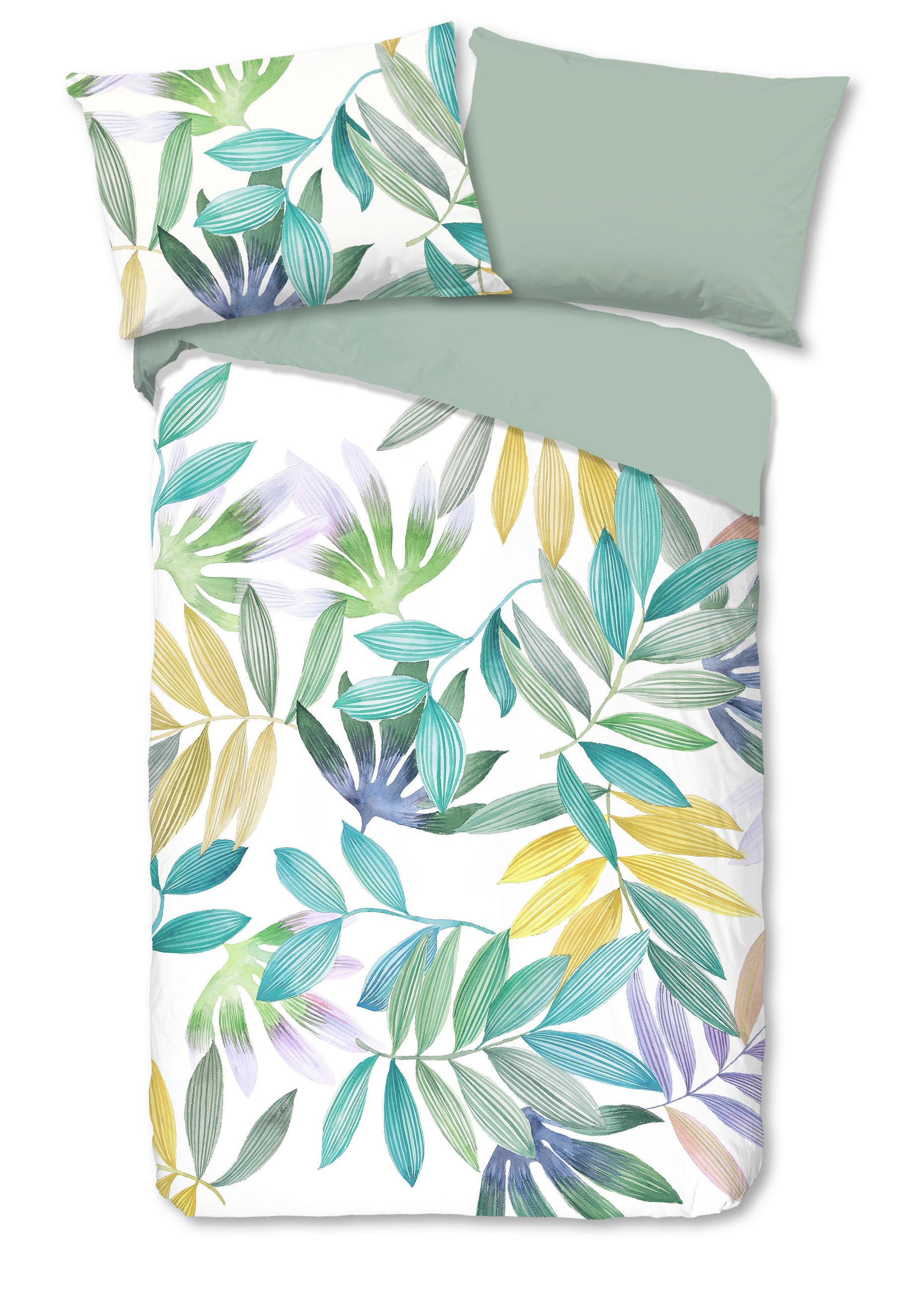 WENDEBETTWÄSCHE Good Morning Renforcé 140/200 cm  - Salbeigrün/Multicolor, Design, Textil (140/200cm)