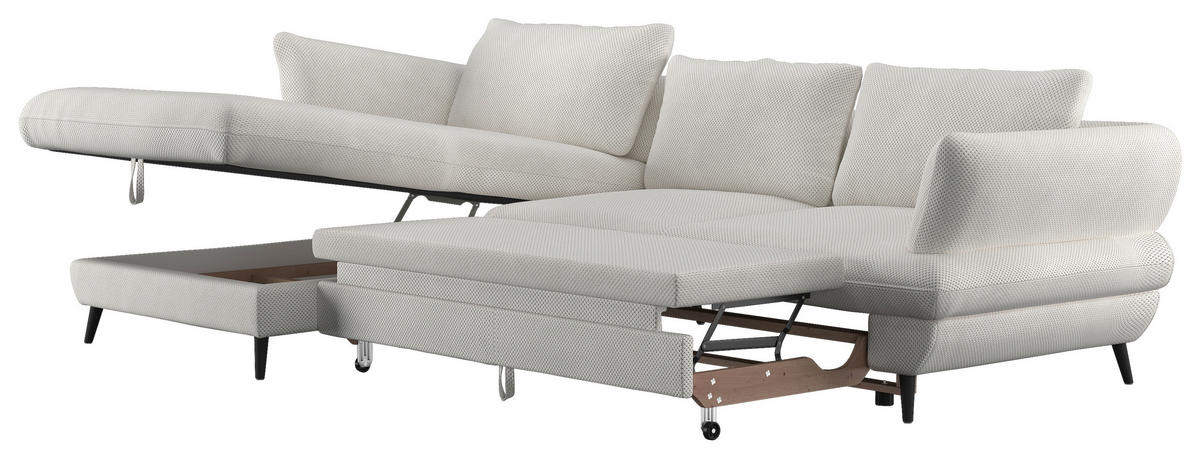 ECKSOFA in Velours Creme  - Creme/Schwarz, Design, Textil/Metall (181/281cm) - Livetastic