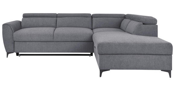 ECKSOFA Dunkelgrau Velours  inkl. Bettkasten, Schlaffunktion, Rücken echt, Kopfteilverstellung, Liegefläche im Originalstoff  - Dunkelgrau/Schwarz, KONVENTIONELL, Textil/Metall (255/217cm) - Carryhome