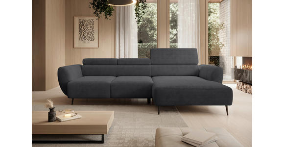 ECKSOFA  in Cord Anthrazit  277/174 cm  - Anthrazit/Schwarz, KONVENTIONELL, Textil/Metall (277/174cm) - Carryhome