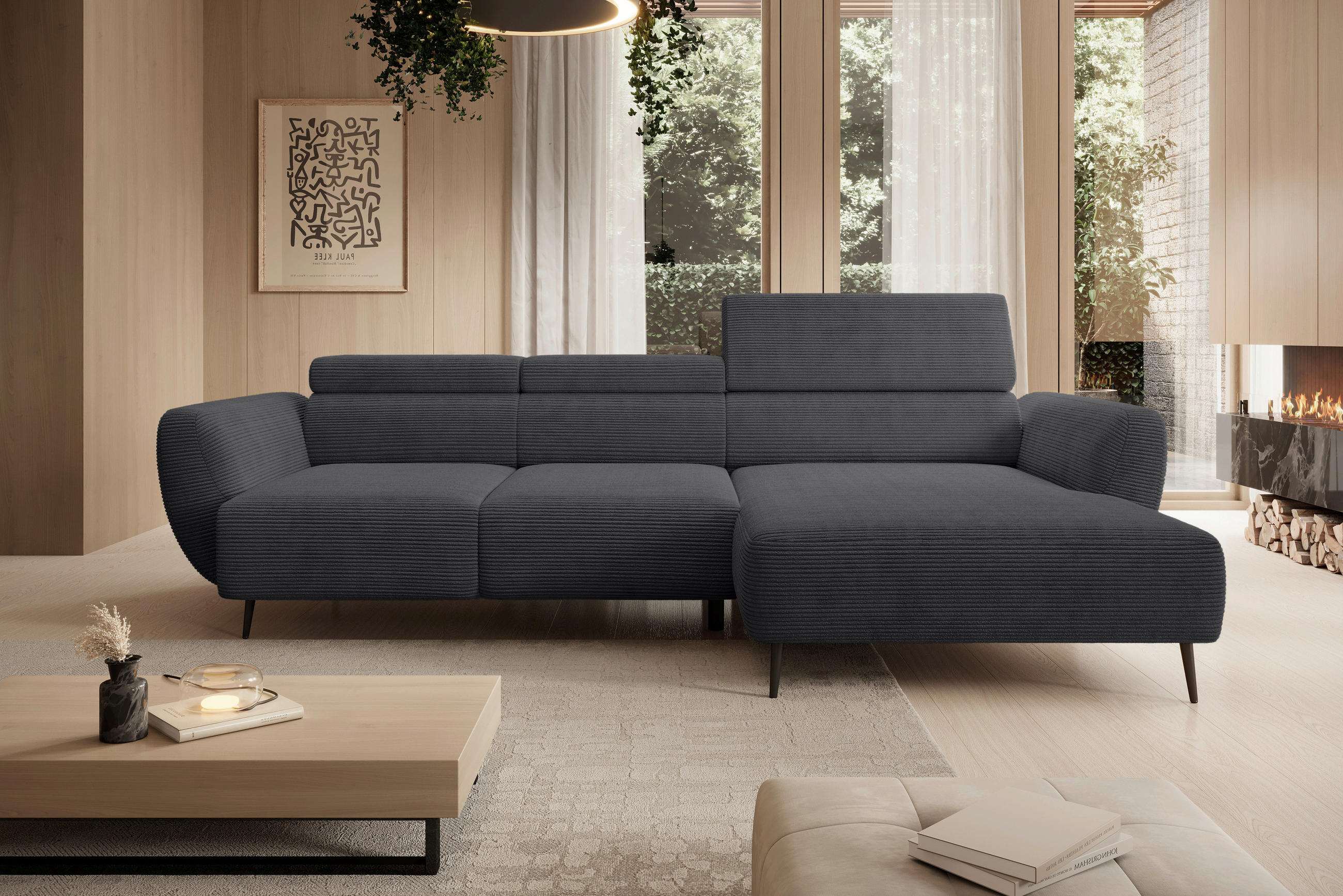 ECKSOFA in Cord Anthrazit  277/174 cm  - Anthrazit/Schwarz, KONVENTIONELL, Textil/Metall (277/174cm) - Carryhome