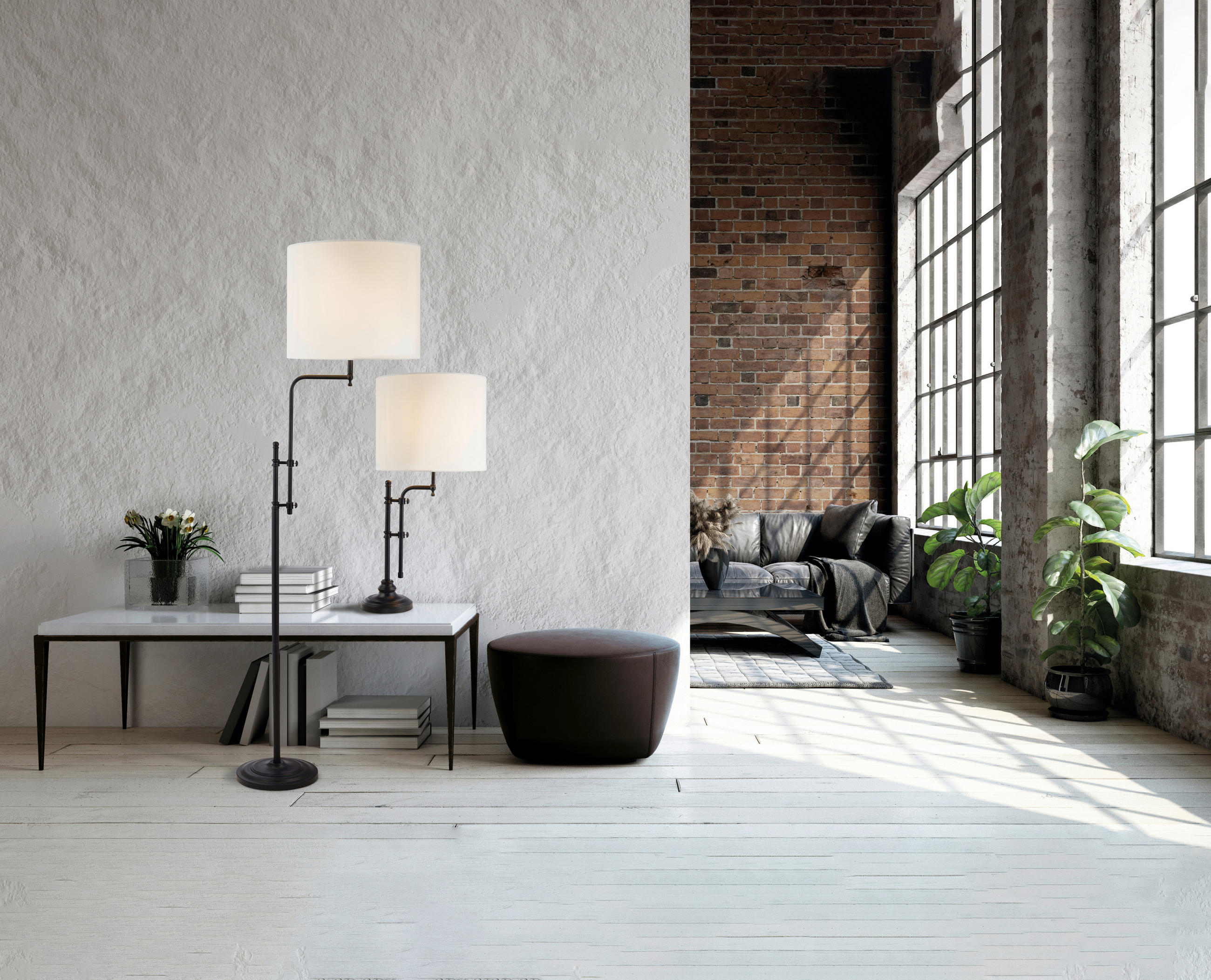 TISCHLEUCHTE 30/36/67 cm   - Schwarz/Naturfarben, Basics, Kunststoff/Textil (30/36/67cm) - Searchlight