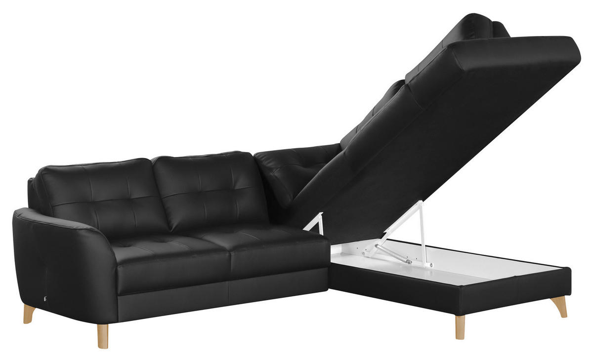 ECKSOFA in Lederlook Echtleder Schwarz  - Buchefarben/Schwarz, Design, Leder/Holz (236/190cm) - Livetastic