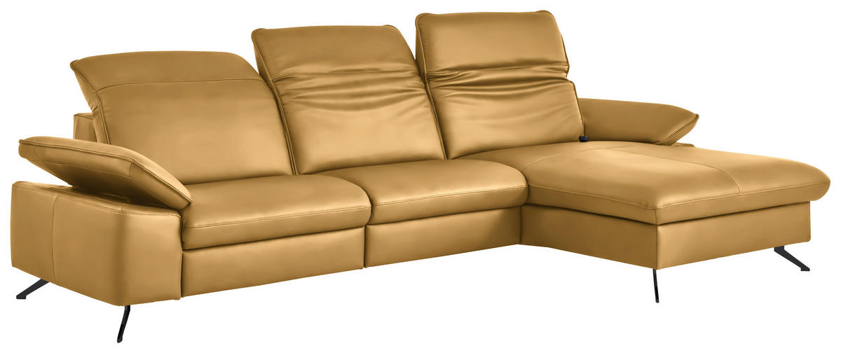 ECKSOFA  Echtleder Gelb  - Gelb/Schwarz, Design, Leder/Metall (307/169cm) - Beldomo Premium