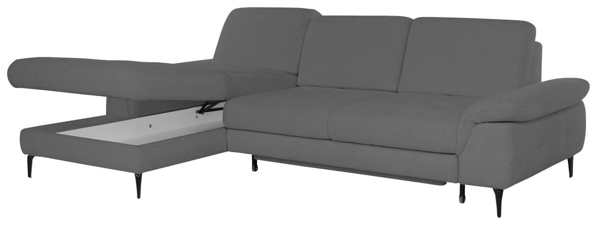 ECKSOFA ALMA in Chenille Dunkelgrau  191/285 cm  - Dunkelgrau/Schwarz, Design, Textil/Metall (191/285cm) - Livetastic