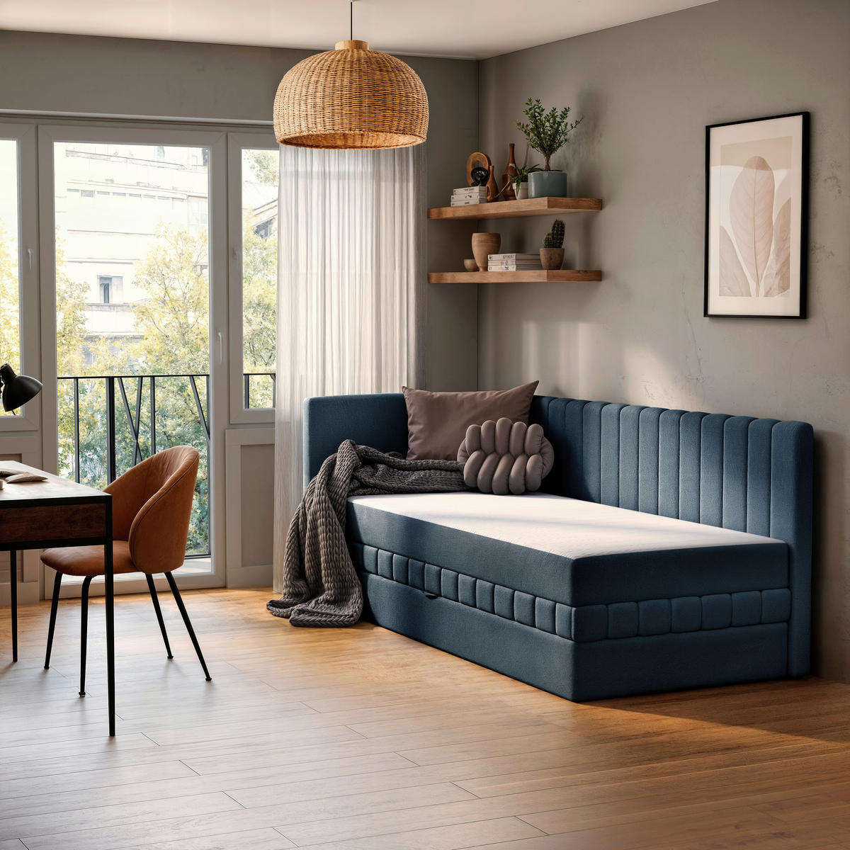 SCHLAFSOFA Chenille, Jacquard Blau  - Blau/Schwarz, Design, Kunststoff/Textil (99/83/212cm) - MID.YOU