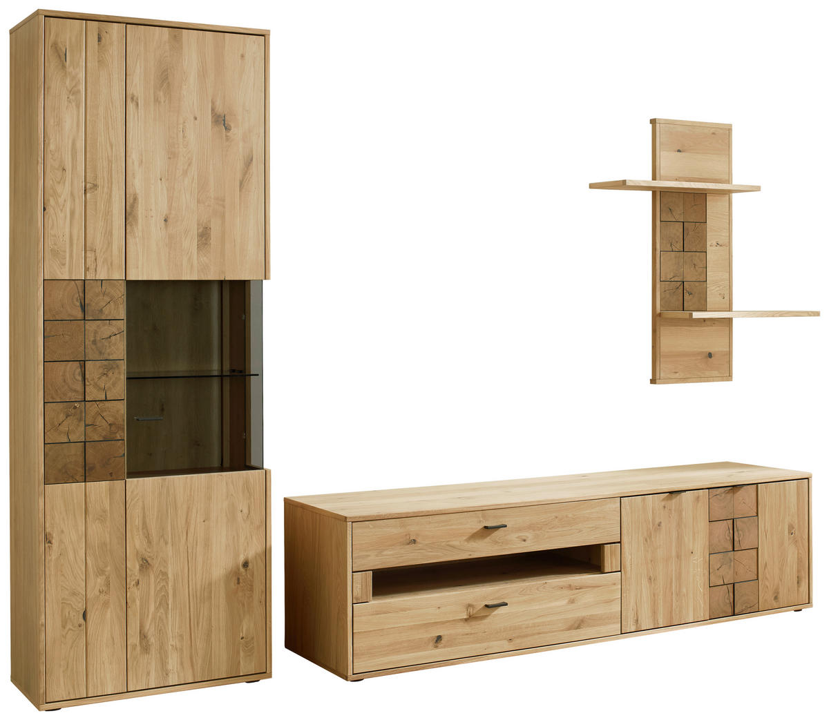 WOHNWAND  in Alteiche 282,1/206,9/50,2 cm  - Alteiche/Anthrazit, Konventionell, Glas/Holz (282,1/206,9/50,2cm) - Linea Natura
