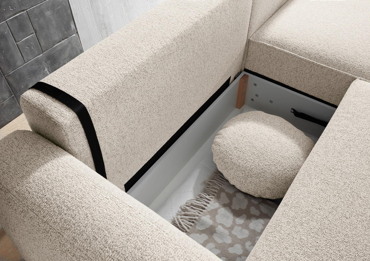 ECKSOFA in Webstoff Beige  - Beige/Schwarz, Konventionell, Kunststoff/Textil (247/190cm) - MID.YOU