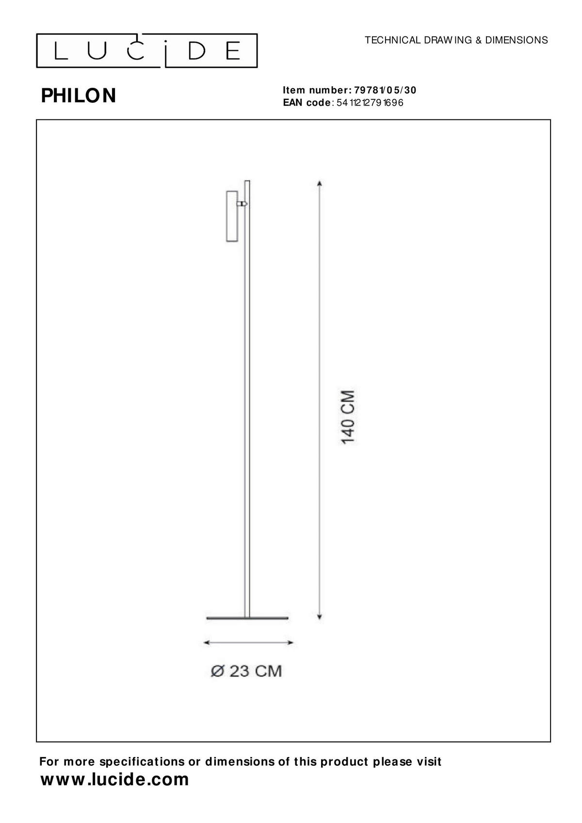 LED-STEHLEUCHTE - Konventionell, Metall (23/23/140cm) - Lucide