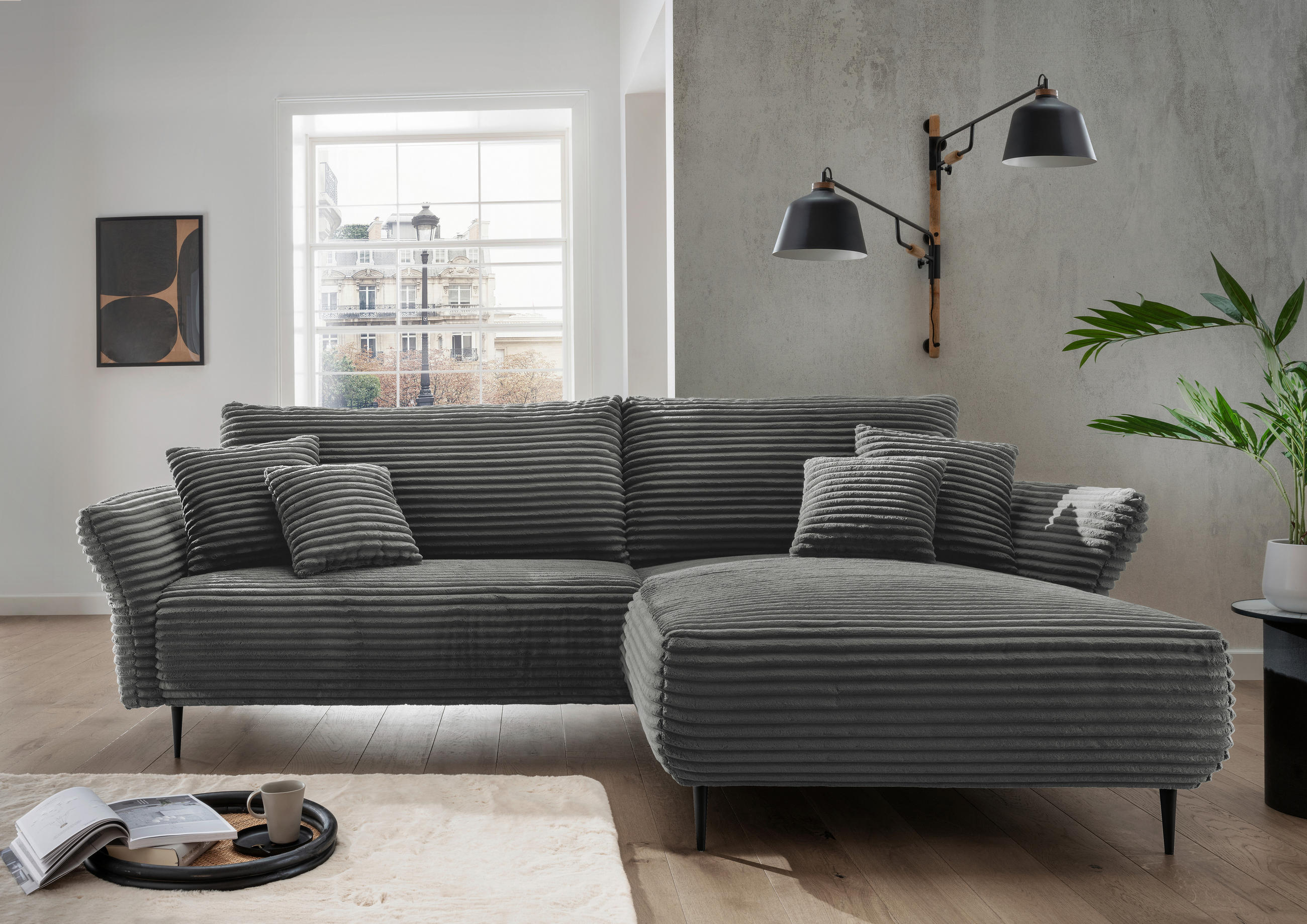 Thumbnail - Livetastic Ecksofa, Anthrazit, Textil, Uni, 4-Sitzer, Füllung: Schaumstoff, seitenverkehrt montierbar, L-Form, 264-302x1...