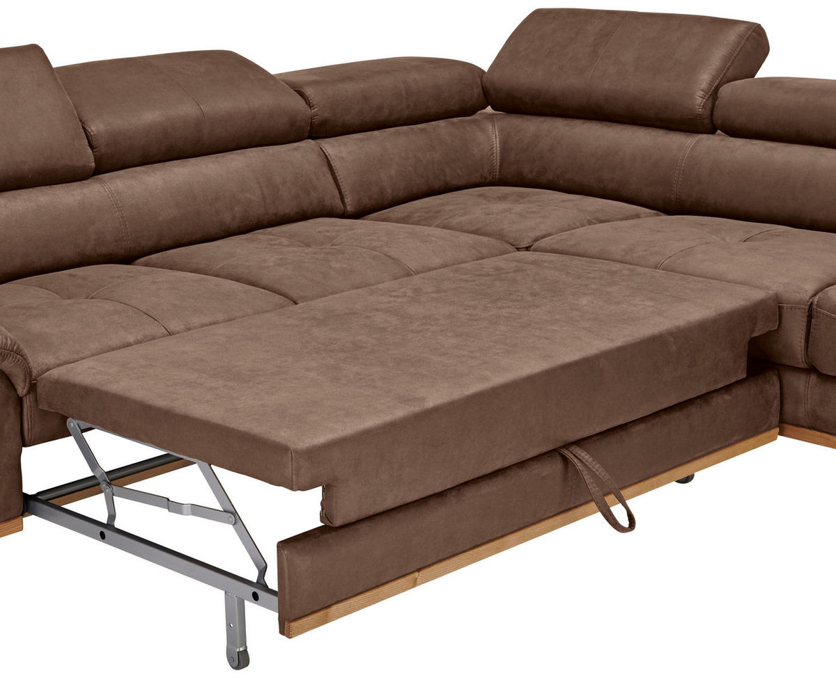 ECKSOFA ink.Funktionen Rotbraun Lederlook  - Rotbraun/Schwarz, Natur, Holz/Textil (282/226cm) - Novel