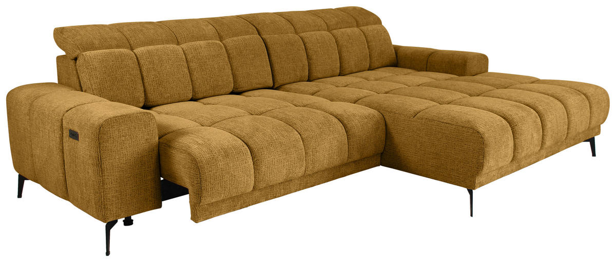 ECKSOFA inkl.Funktionen Senfgelb Chenille  - Senfgelb/Schwarz, MODERN, Textil/Metall (300/195cm) - Xora