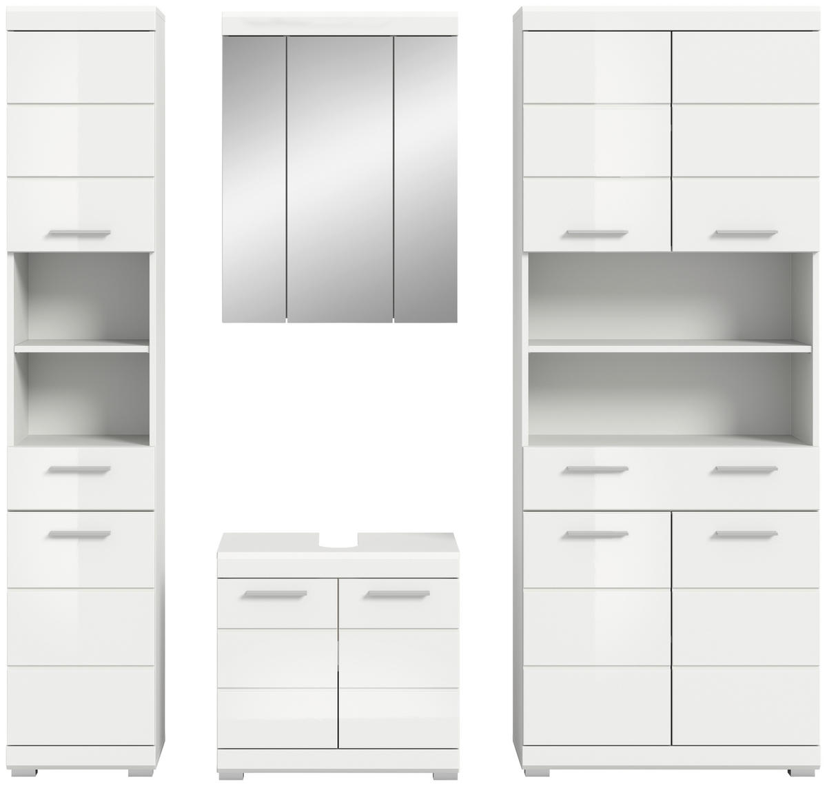 BADEZIMMER 4-teilig  in 171 cm  - Weiß Hochglanz/Silberfarben, MODERN, Glas/Holzwerkstoff (171cm) - MID.YOU