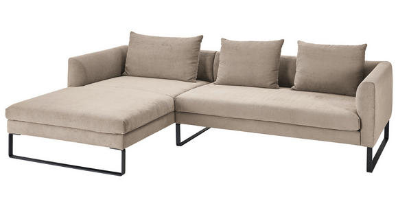 ECKSOFA Taupe Cord  - Taupe/Schwarz, KONVENTIONELL, Textil/Metall (178/284cm) - Hom`in