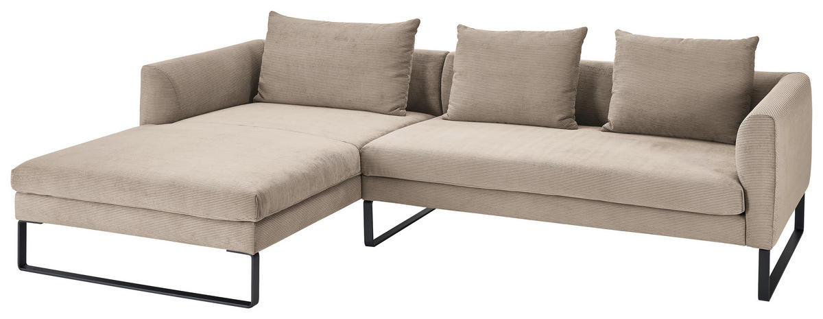 ECKSOFA in Cord Taupe  - Taupe/Schwarz, Konventionell, Textil/Metall (178/284cm) - Hom`in
