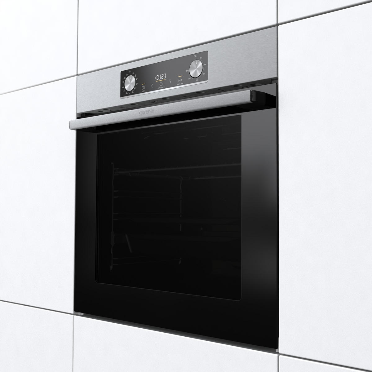 BACKOFENSET 738882  - Edelstahlfarben/Schwarz, Basics, Glas/Metall (59,5/59,5/56,4cm) - Gorenje