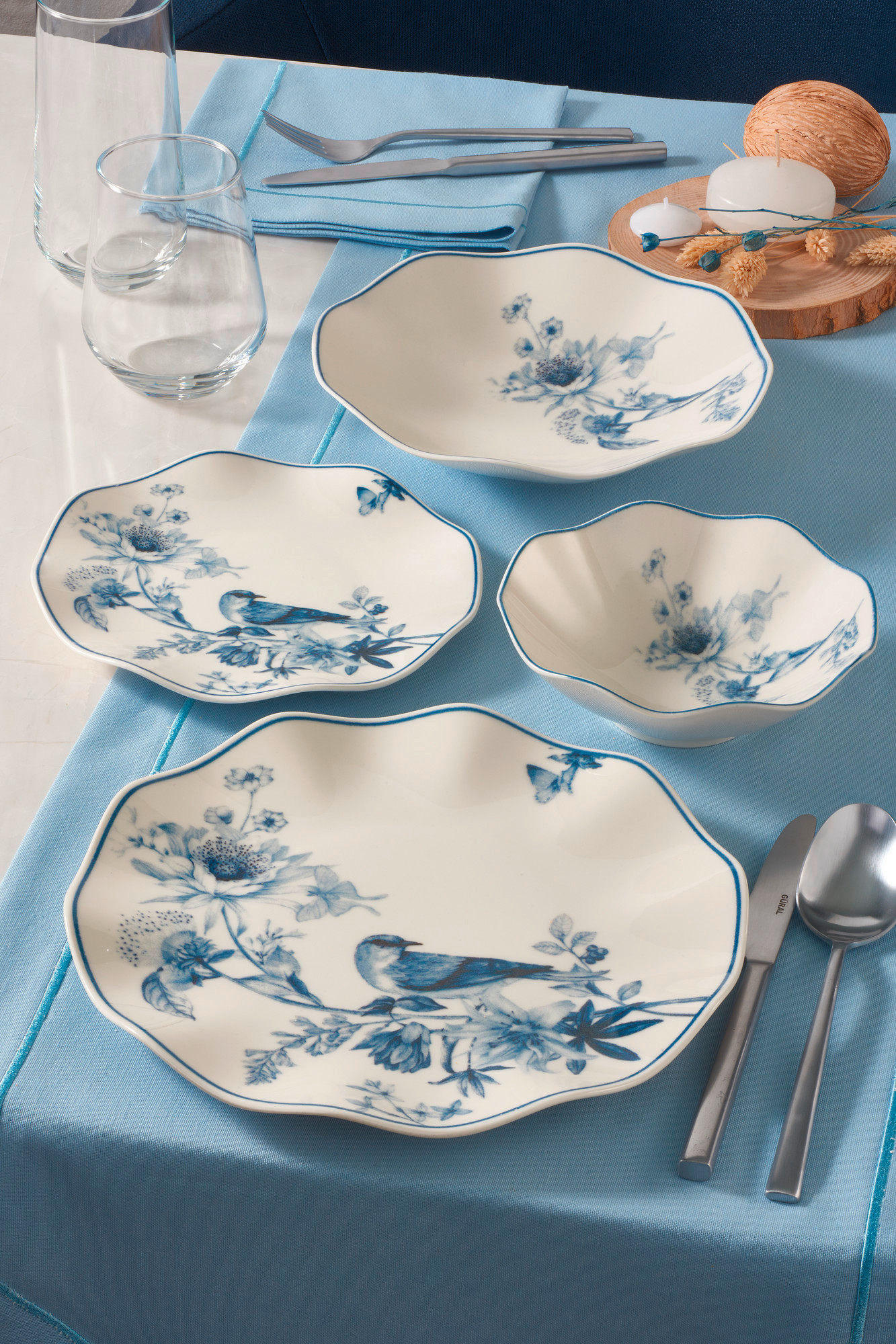 P & B Kombiservice Blau, Weiß 25 cm