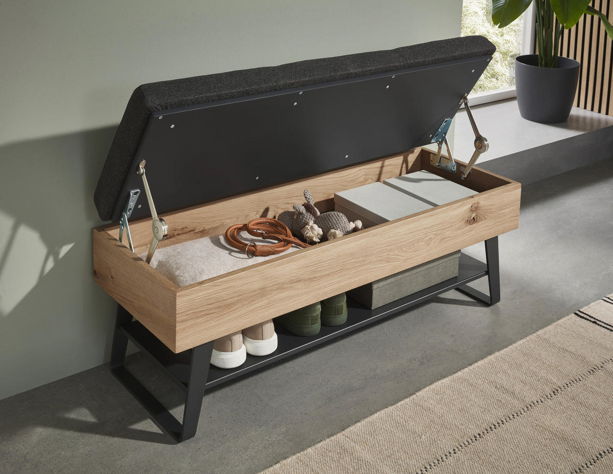 GARDEROBENBANK  in 118/48,5/41 cm  - Eichefarben/Anthrazit, Design, Holz/Textil (118/48,5/41cm) - Johann Jakob