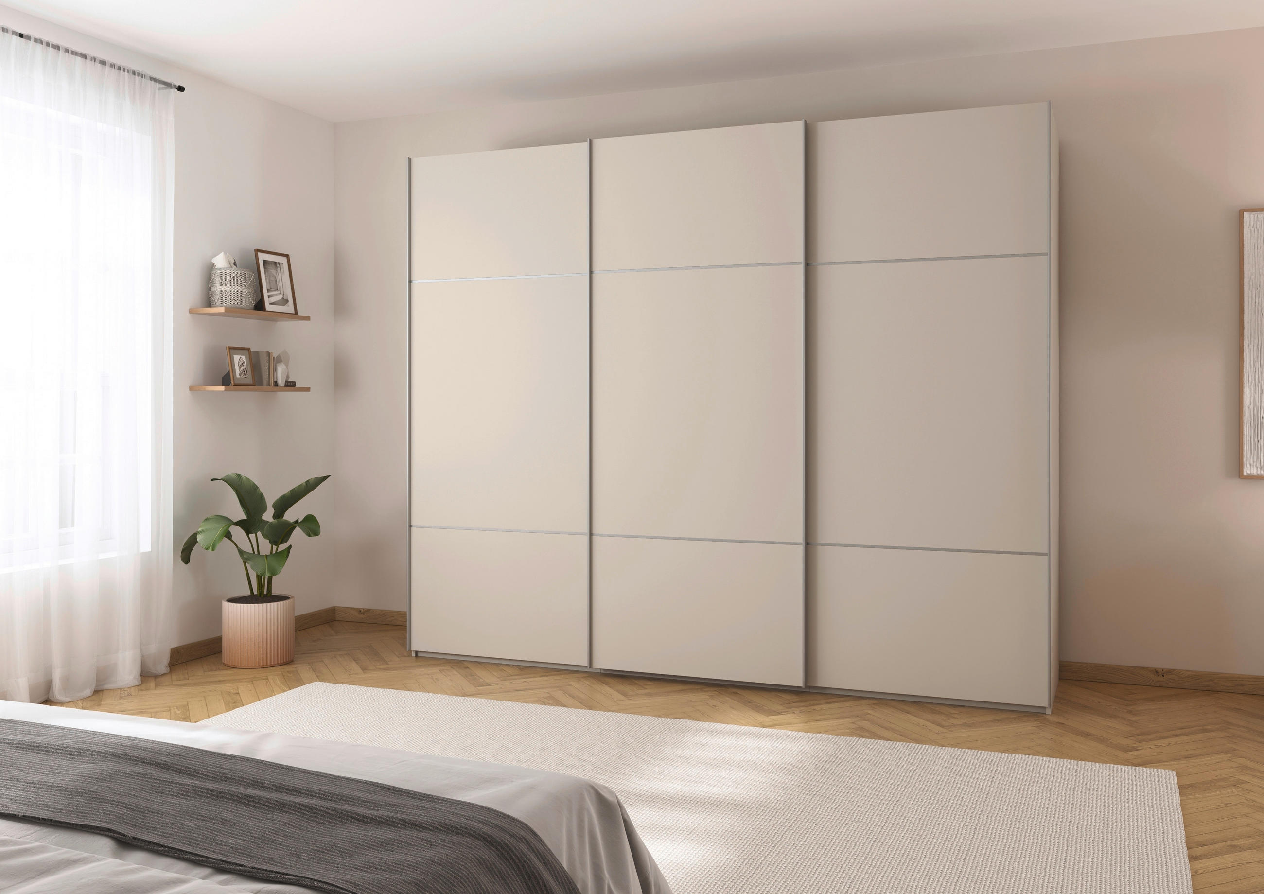 SCHWEBETÜRENSCHRANK 242/223/68 cm 3-türig Champagner  - Champagner/Alufarben, KONVENTIONELL, Holzwerkstoff/Metall (242/223/68cm) - Novel