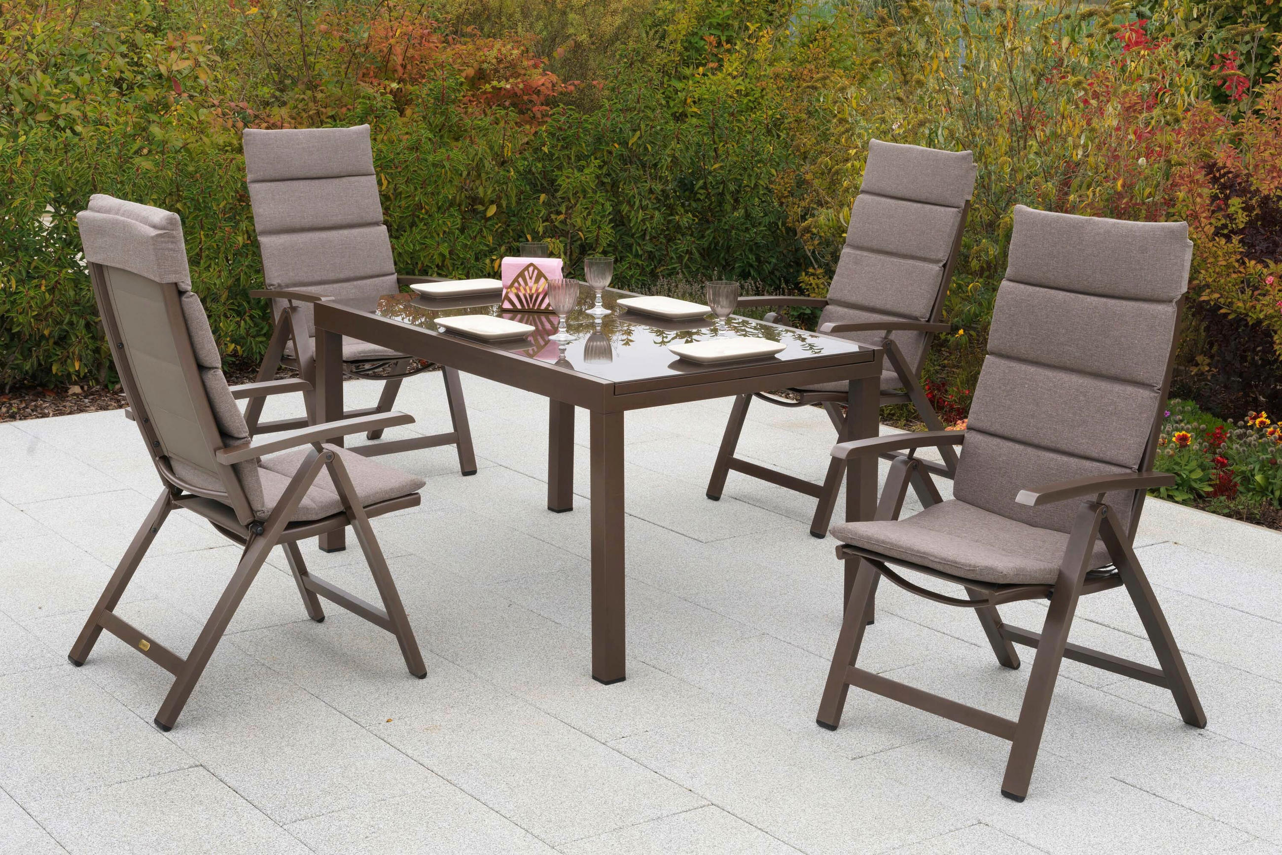 GARTENTISCHGRUPPE beschichtet Aluminium  - Taupe/Braun, KONVENTIONELL, Glas/Textil - Gardenson