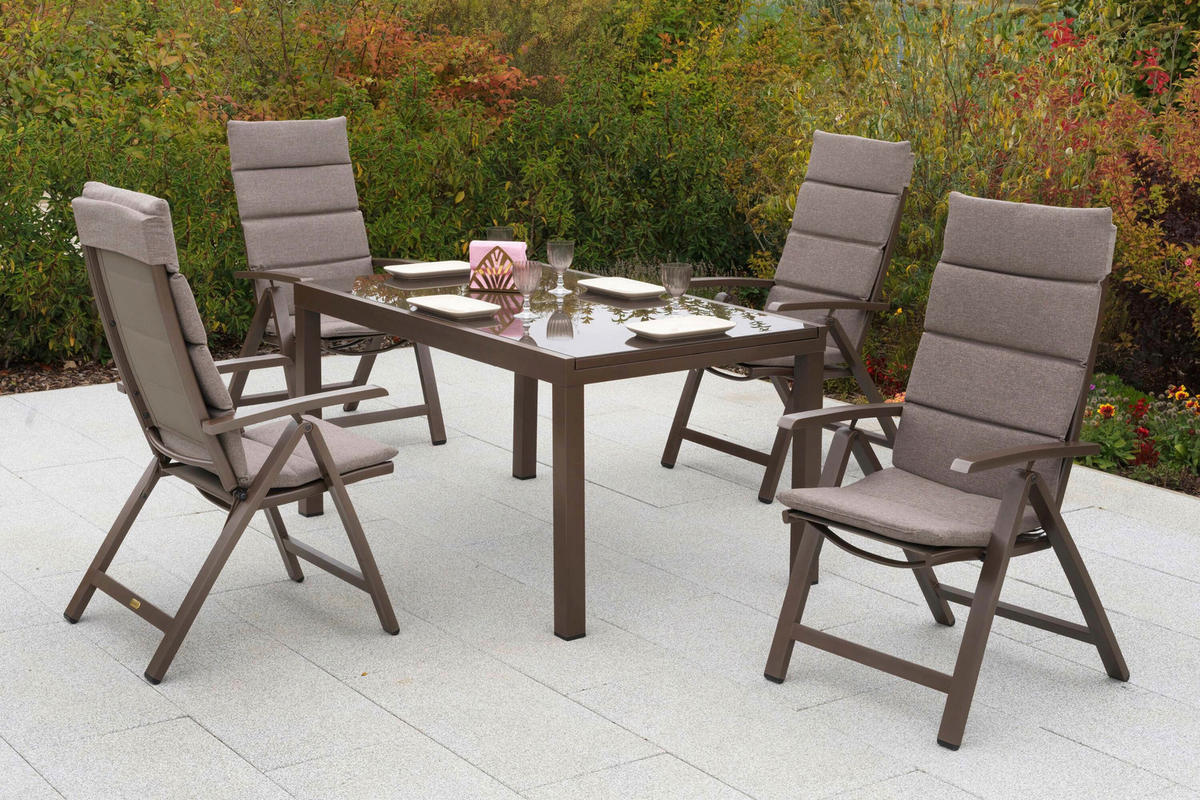 GARTENTISCHGRUPPE beschichtet Aluminium  - Taupe/Braun, KONVENTIONELL, Glas/Textil - Gardenson
