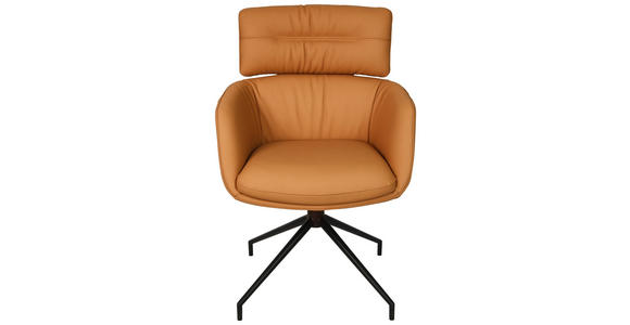 ARMLEHNSTUHL  Lederauswahl, Wippfunktion, Sitzfläche 360° drehbar, automatische Rückholfunktion  Echtleder  - Cognac/Walnussfarben, Design, Leder/Holz (62/92/66cm) - Dieter Knoll